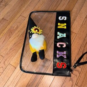 Clear snacks large zip Pouch with Yellow Gnome Accent beatiful used condition